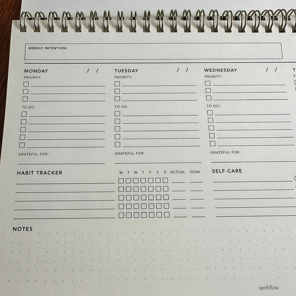 Zen&Flow Wellbeing and Productivity Weekly Planner Teal Gold Undated Minimalist